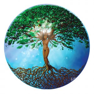 Dessin numérique représentant une femme-arbre de vie ou arbre monde avec un feuillage d'été ©Ysae illustrations