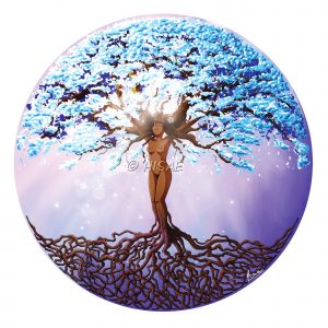 Dessin numérique représentant une femme-arbre de vie ou arbre monde avec un feuillage d'hiver ©Ysae illustrations