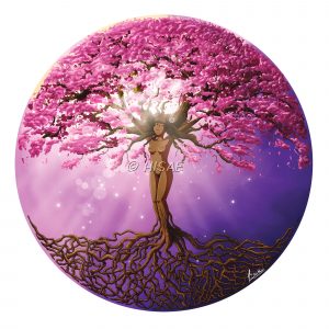 Dessin numérique représentant une femme-arbre de vie ou arbre monde avec un feuillage de printemps ©Ysae illustrations