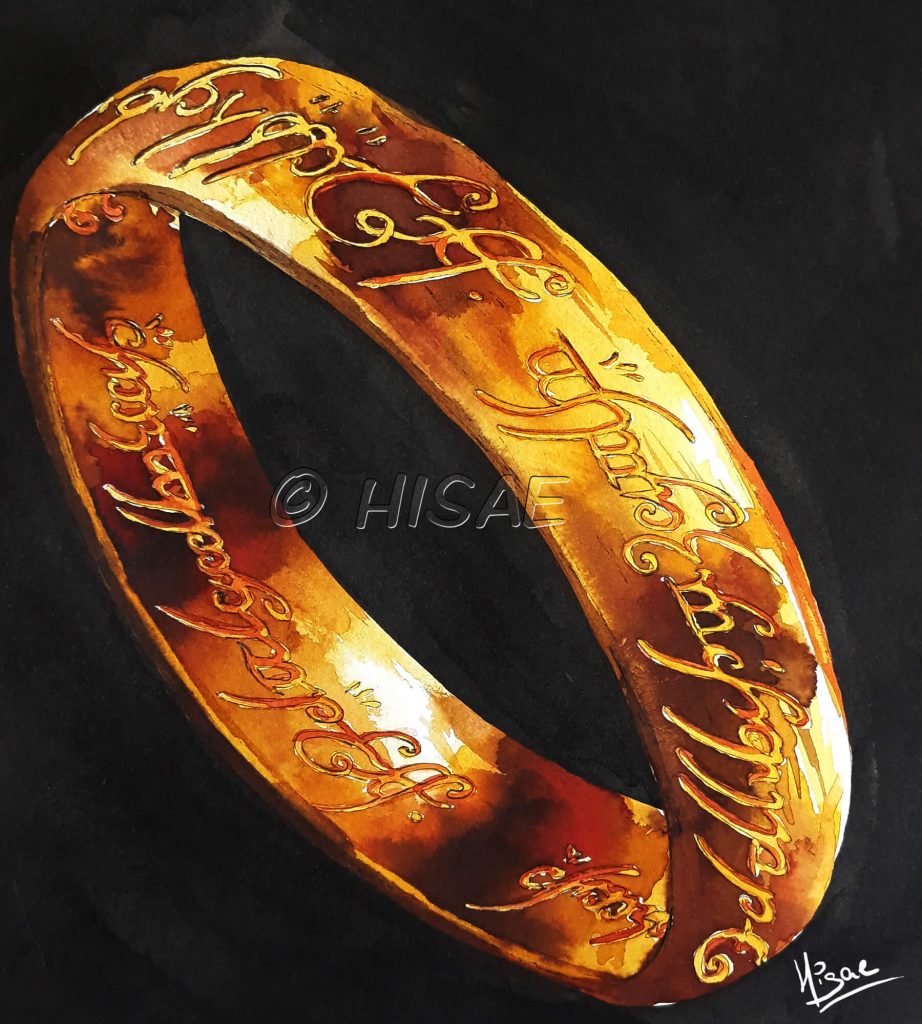 Dessin réalisé pour Inktober2019 aux encres de couleur représentant l'anneau unique du Seigneur des anneaux de Tolkien ©Ysae illustrations
