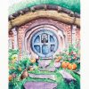 Impression laser d'une aquarelle d'une façade de maison de Hobbit de la Comté avec sa porte ronde ©Ysae illustrations