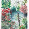 Impression laser d'une aquarelle d'une partie du jardin d'eau de Giverny avec son lac, ses fleurs et ses arbres ©Ysae illustrations