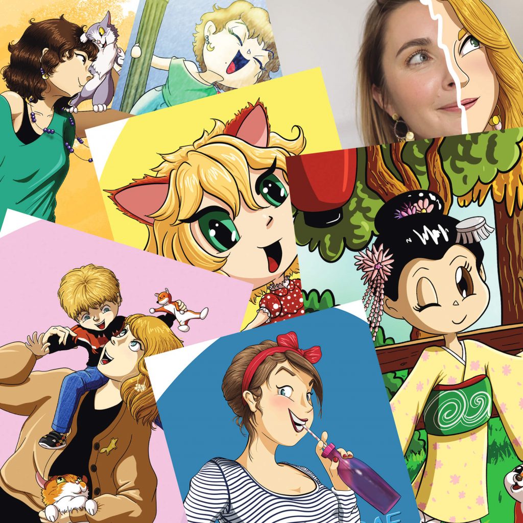 Plusieurs portraits personnalisés numériques superposés de la boutique ©Hisae illustrations