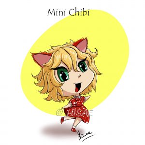 Portrait numérique chibi représentant une petite fille avec des oreilles de renard ©Ysae illustrations