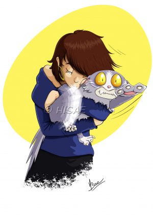 Dessin numérique représentant une femme qui sert fort don chat qui essaie de s'enfuir ©Ysae illustrations