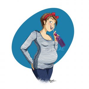 Dessin numérique représentant une femme enceinte en train de siroter une bouteille ©Ysae illustrations
