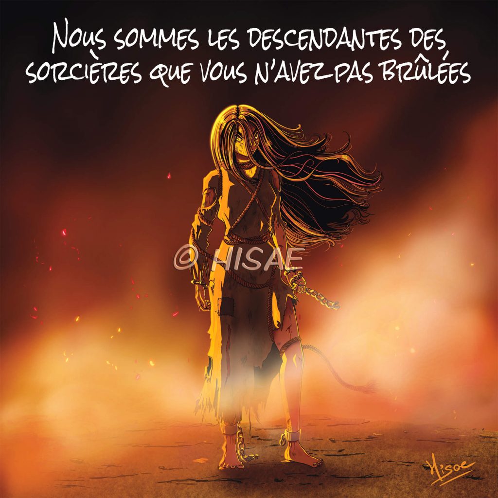 Dessin numérique pour le 8 mars journée internationale du droit des femmes représentant une sorcière qui s'est libérée de ses chaînes ©Ysae illustrations