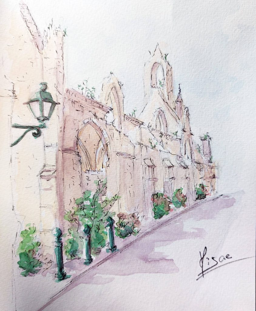 Croquis aquarellé des ruines d'une petite église à Batz-sur-Mer ©Ysae illustrations