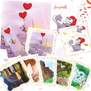 Différents dessins, cartes postales et marque-pages illustrés sur le thème de l'amour @ysae illustrations