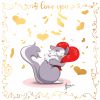 Dessin numérique format carte postale sur l'amour de soi représentant un chat qui enlace un cœur ©Ysae illustrations