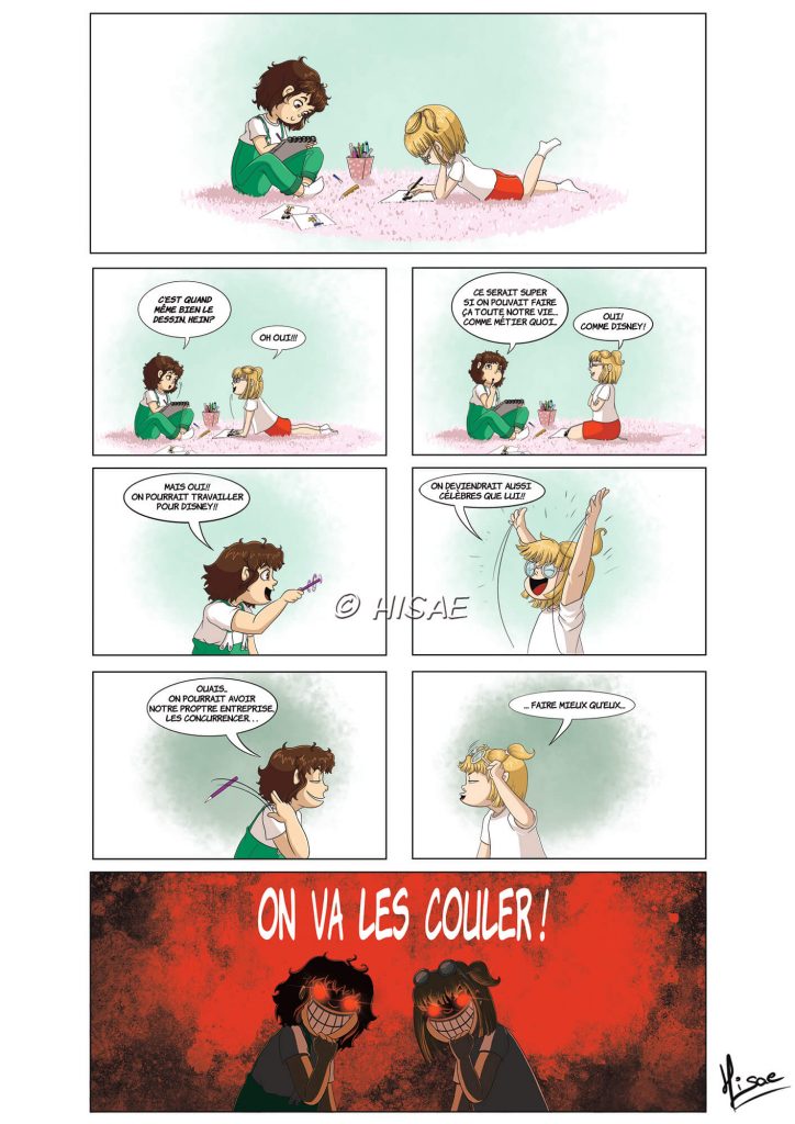 Planche BD numérique humoristique représentant deux petites filles parlant de leur avenir en tant que dessinatrices @Ysae illustrations