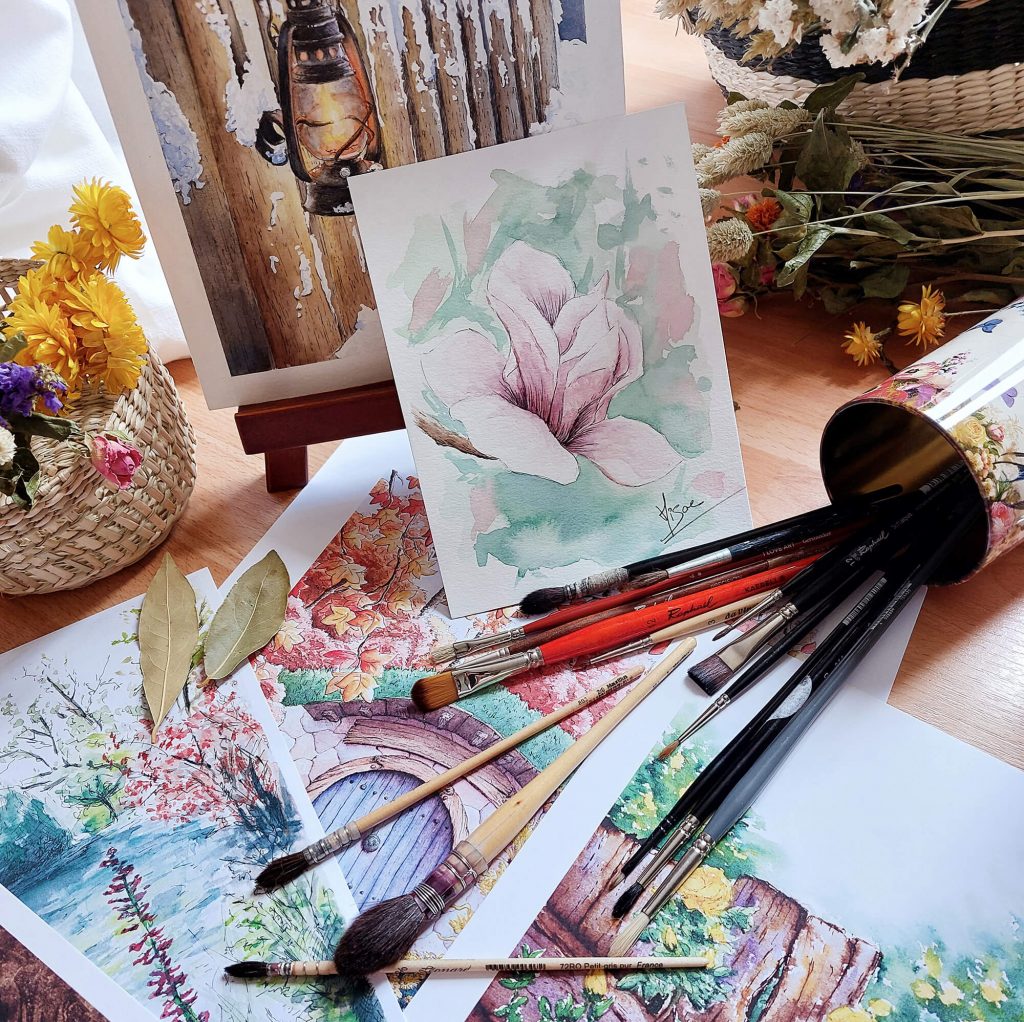 Dessins à l'aquarelle, originaux et imprimés @Hisae illustrations