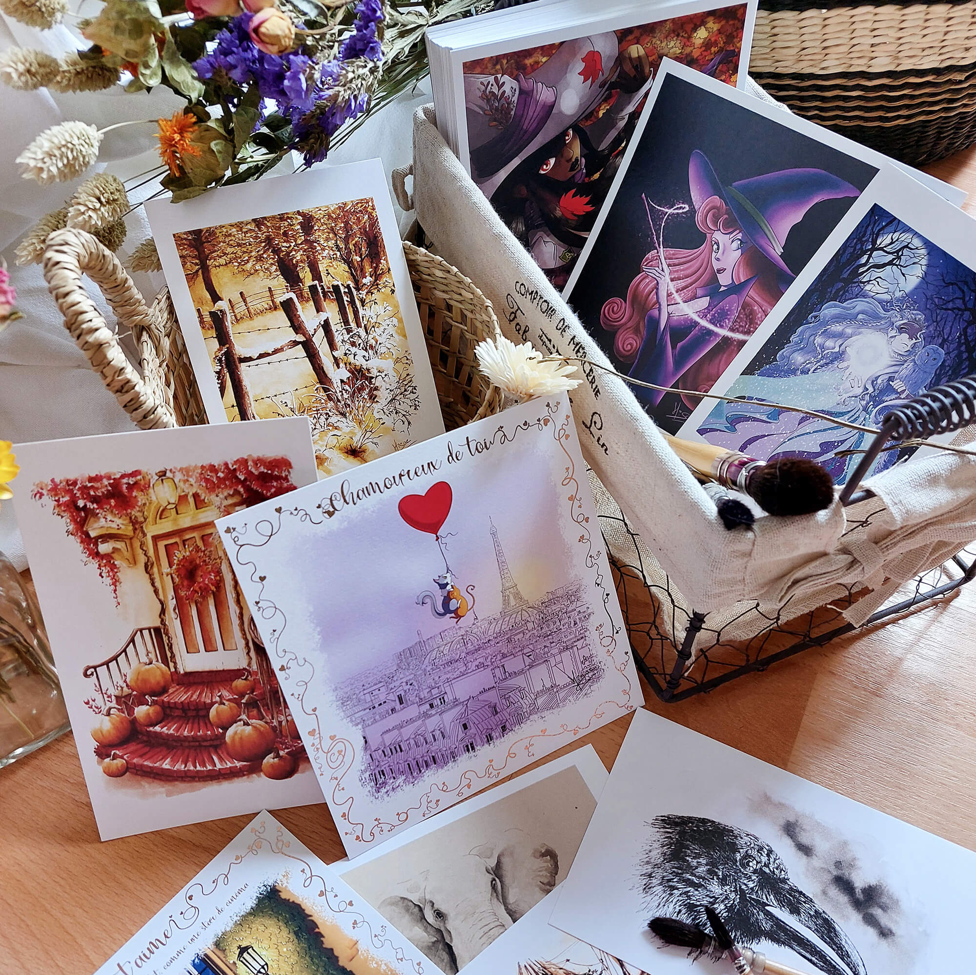 Dessins numériques, encres et aquarelles imprimés en format carte postale @Hisae illustrations