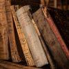 Des livres anciens alignés sur une étagère de bibliothèque