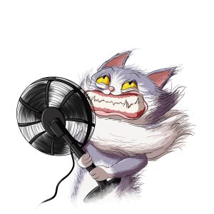 Dessin numérique représentant un chat la tête devant un ventilateur ©Ysae illustrations