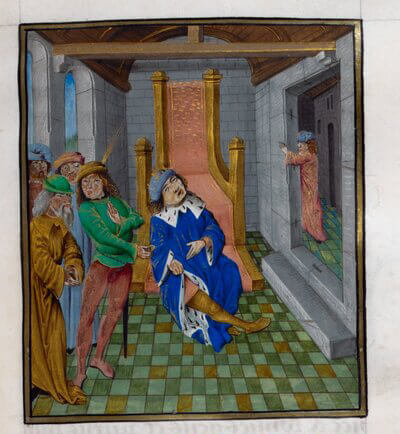 Enluminure médiévale représentant la mort d'Alexandre @Europeana