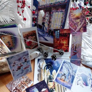 Ensemble des dessins sur le thème de l'hiver et Noël disponibles dans le coffret de cartes postales @Ysae illustrations