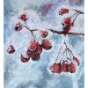 Peinture acrylique format carte de voeux représentant une églantine couverte de givre @Ysae illustrations