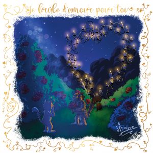 Dessin numérique format carte postale pour la Saint-valentin représentant deux chats devant un immense bougeoir en forme de coeur ©Ysae illustrations