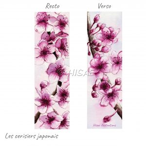 Marque-pages décoré de fleurs de cerisiers japonais à l'aquarelle @Ysae illustrations