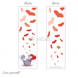 Marque-page numérique représentant un chat enlaçant un coussin en forme de cœur ©Ysae illustrations