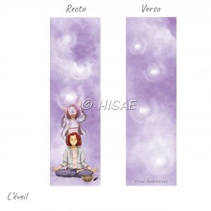 Marque-page numérique représentant une femme méditant et expérimentant le voyage astral ©Ysae illustrations