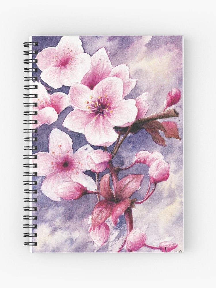 Carnet à spirales dont la couverture est un dessin à l'aquarelle représentant une des fleurs de cerisiers japonais ©Ysae illustrations