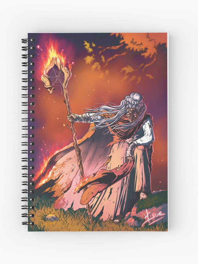 Carnet à spirales orné d'un dessin numérique représentant une vielle sorcière en colère et dont le chapeau et le bâton sont en train de brûler ©Ysae illustrations