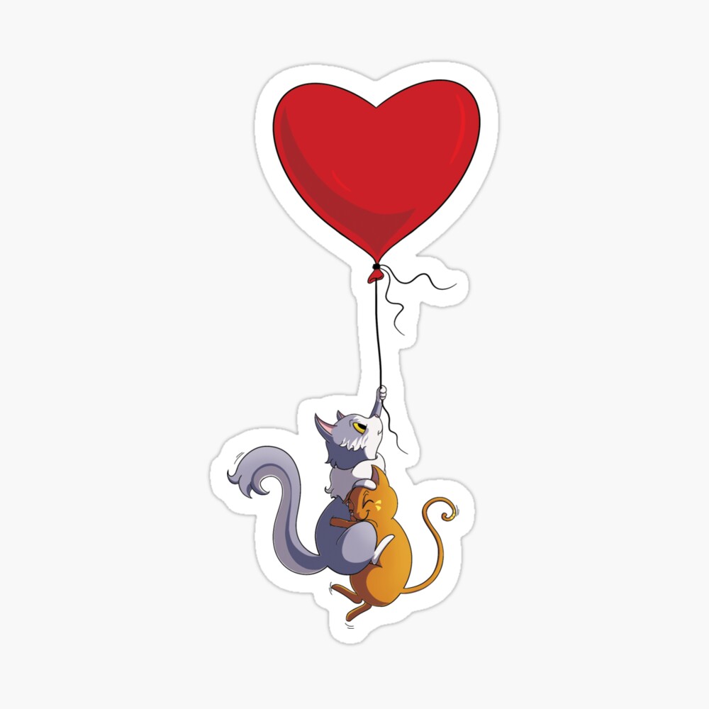 Sticker représentant deux chats mignons, des chats amoureux, qui volent, accrochés à un ballon en forme de cœur ©Ysae illustrations