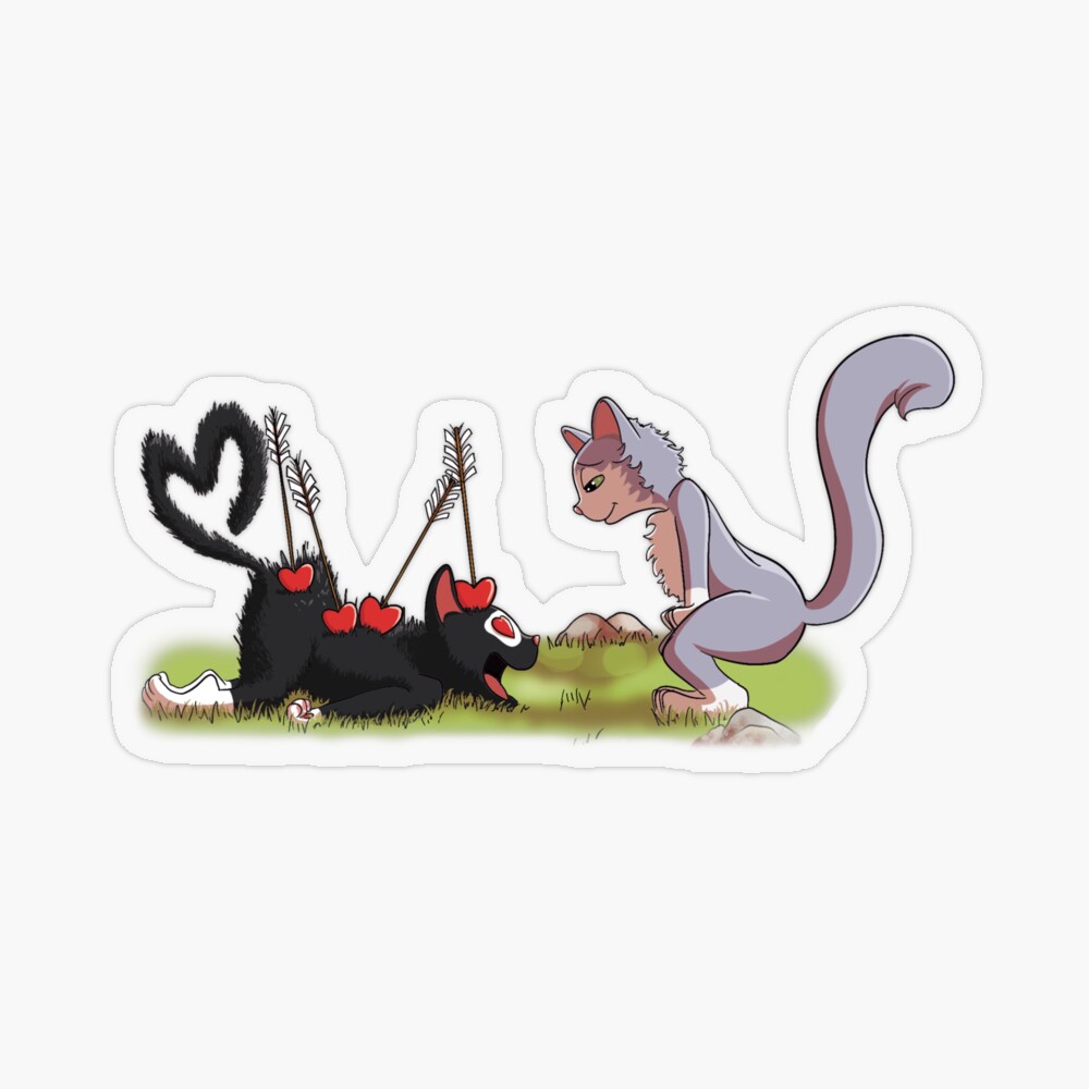 Sticker représentant deux chats amoureux touchés par les flèches de Cupidon ©Ysae illustrations