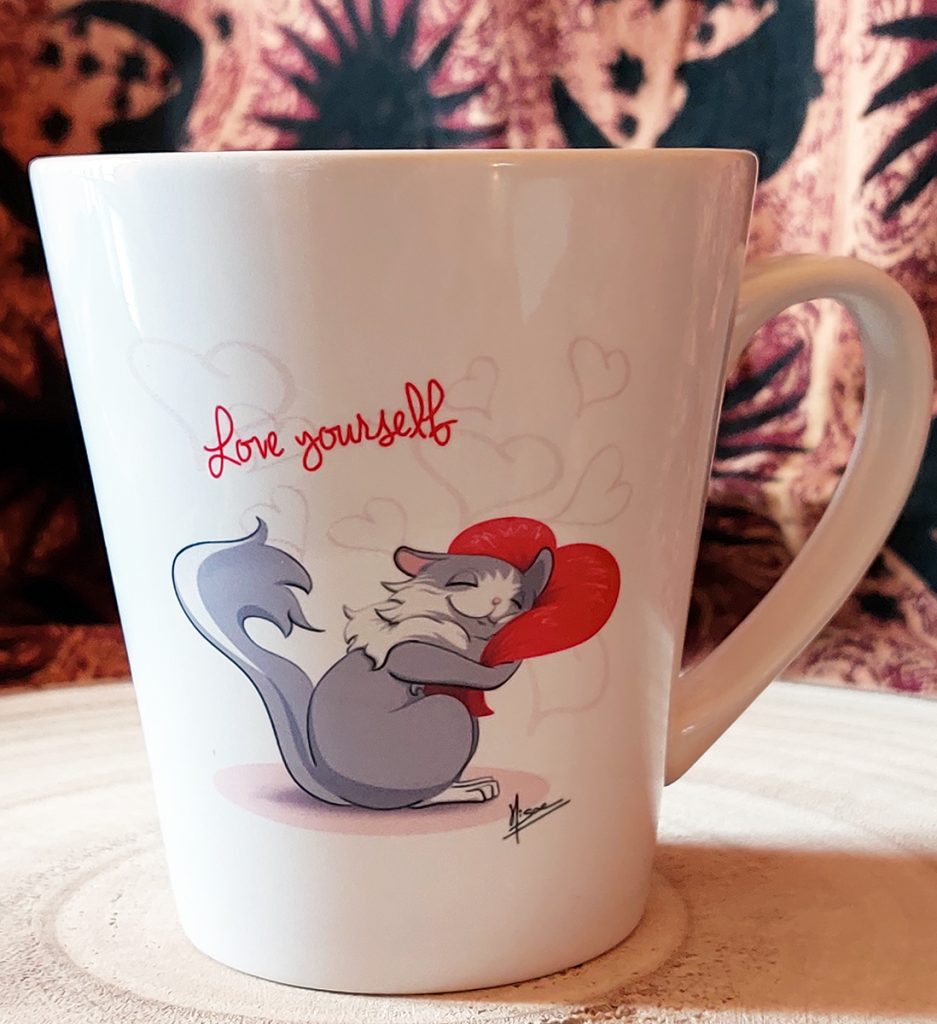 Mug long décoré du chat mignon de Hisae illustrations "Love Yourself" ©Ysae illustrations