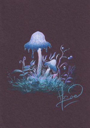 Dessin original à la gouache représentant des champignons empoisonnés dans la forêt @Ysae illustrations