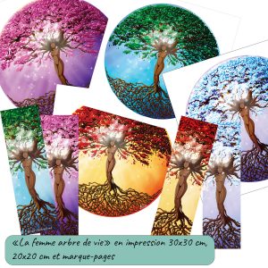 Dessins numériques imprimés et leur format marque-page représentant des femmes arbre de vie pendant les quatre saisons @Ysae illustrations