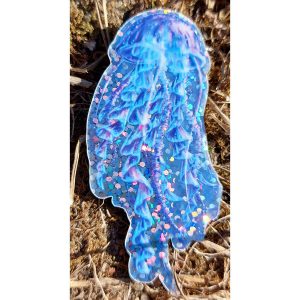 Sticker pailleté représentant une méduse iridescente @ysae illustrations