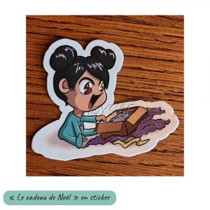 Sticker représentant une petite fille qui ouvre son cadeau de Noël @Ysae illustrations