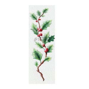 Marque-page à l'aquarelle représentant une branche de houx @Ysae illustrations