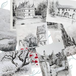 Dessins de paysages à l'encre de Chine et aux feutres @Ysae illustrations