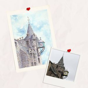 Aquarelle personnalisée représentant le Canongate Tolbooth à Édimbourg en Écosse @Ysae illustrations