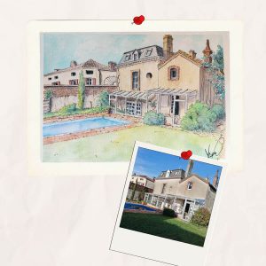Aquarelle personnalisée une maison et son jardin @Ysae illustrations