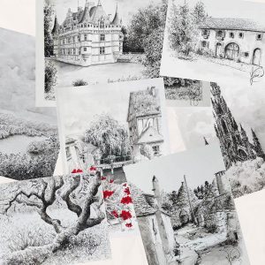 Dessins de paysages à l'encre de Chine et aux feutres @Ysae illustrations