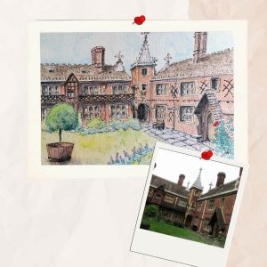 Aquarelle personnalisée représentant une grande maison en brique de Bristol (Angleterre) @Ysae illustrations