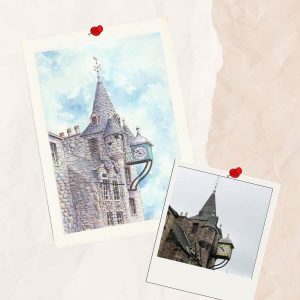 Aquarelle personnalisée représentant le Canongate Tolbooth à Édimbourg en Écosse @Ysae illustrations