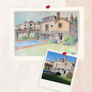 Aquarelle personnalisée une maison et son jardin @Ysae illustrations